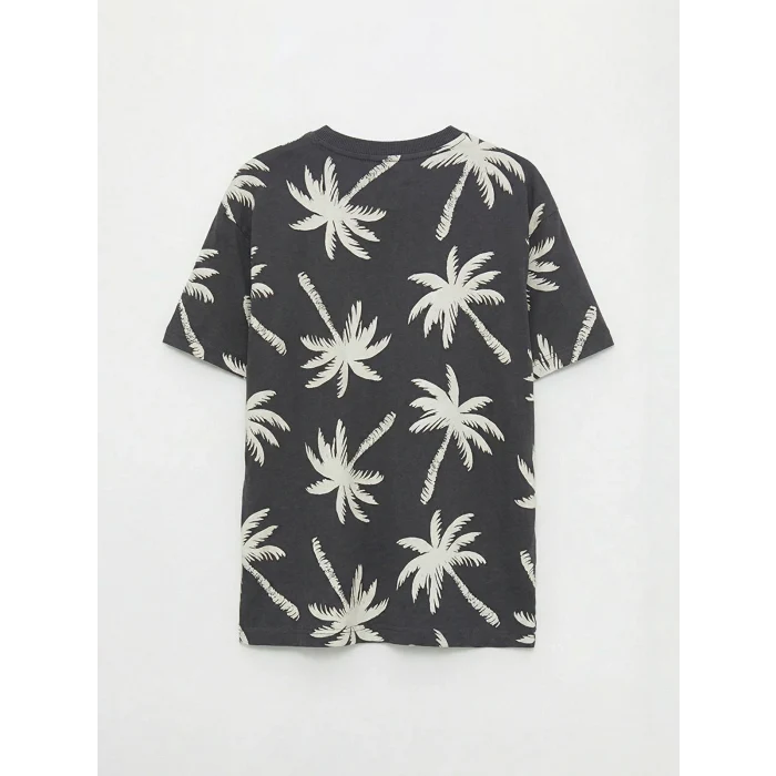 LCW Kids Antrasit Palmiye Desenli Erkek Çocuk Tişört