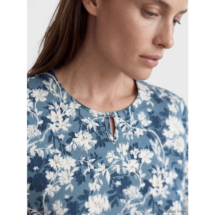 LCW Grace Mavi Bisiklet Yaka Çiçekli Bluz