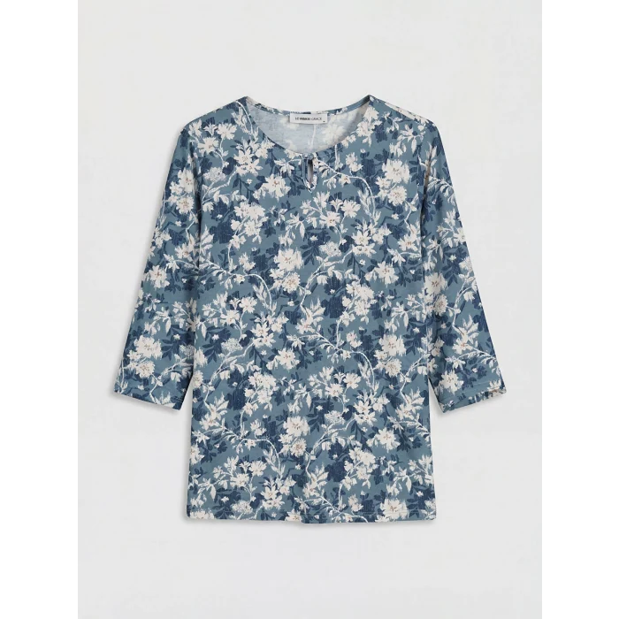 LCW Grace Mavi Bisiklet Yaka Çiçekli Bluz
