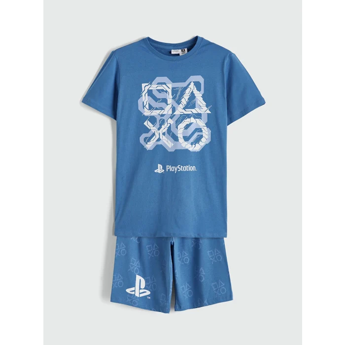 LCW Kids Mavi Erkek Çocuk PlayStation Baskılı Şortlu Pijama Takımı