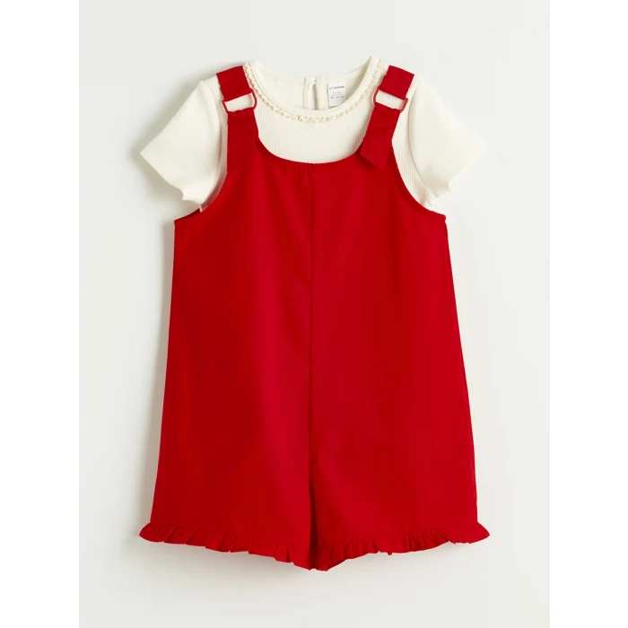 LCW Kids Kırmızı Kız Çocuk Şortlu Salopet ve Tişört