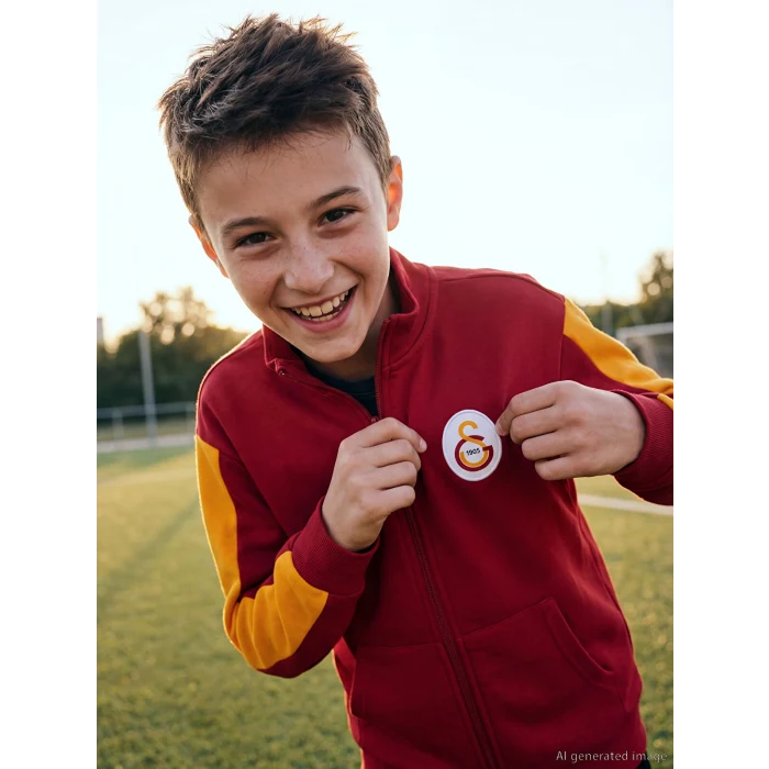 LCW Kids Kırmızı Dik Yaka Galatasaray Baskılı Erkek Çocuk Fermuarlı Sweatshirt