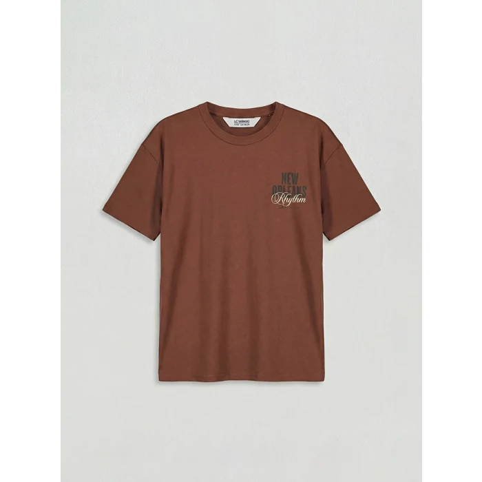 LCW Kids Kahverengi Baskılı Erkek Çocuk Tişört