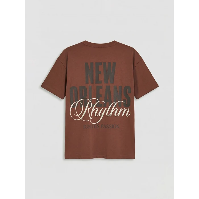 LCW Kids Kahverengi Baskılı Erkek Çocuk Tişört