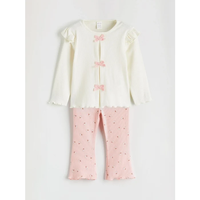 LCW baby Ekru Fiyonklu Kız Bebek Tişört ve Tayt