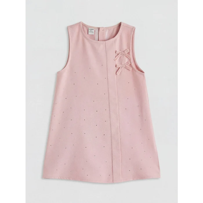 LCW Kids Pembe Bisiklet Yaka Kız Çocuk Taşlı Elbise ve Tişört