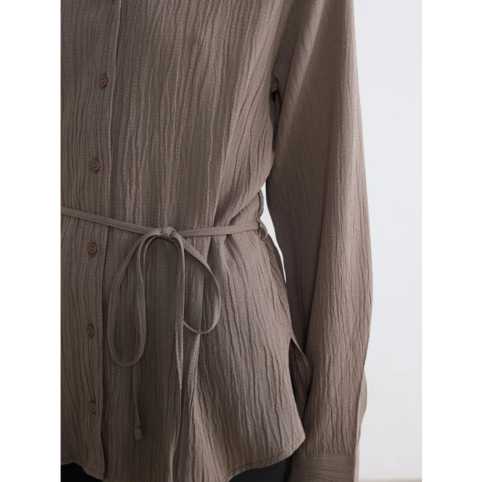 LCW EVERYDAY Kahverengi Kuşaklı Kadın Gofre Gömlek