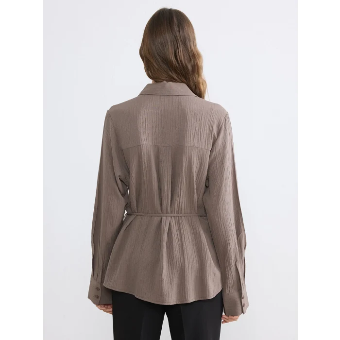 LCW EVERYDAY Kahverengi Kuşaklı Kadın Gofre Gömlek