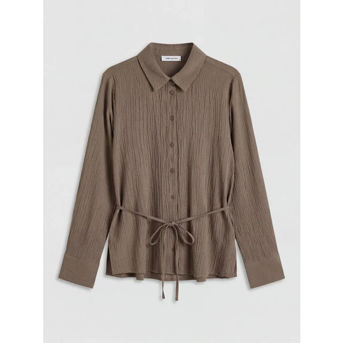 LCW EVERYDAY Kahverengi Kuşaklı Kadın Gofre Gömlek