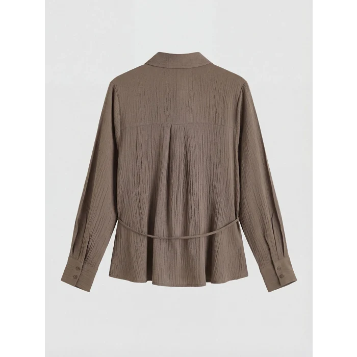 LCW EVERYDAY Kahverengi Kuşaklı Kadın Gofre Gömlek