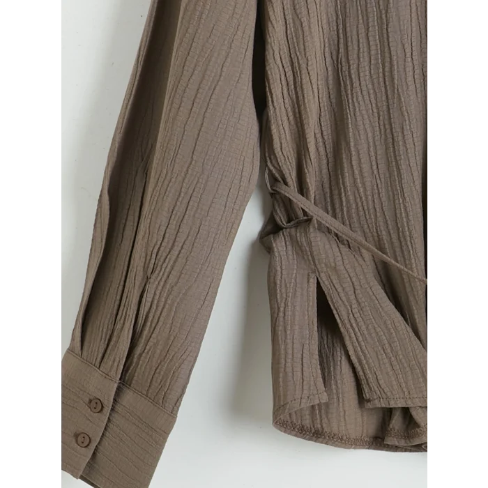 LCW EVERYDAY Kahverengi Kuşaklı Kadın Gofre Gömlek