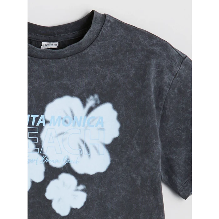 LCW Kids Mavi Bisiklet Yaka Çiçekli Kız Çocuk Tişört