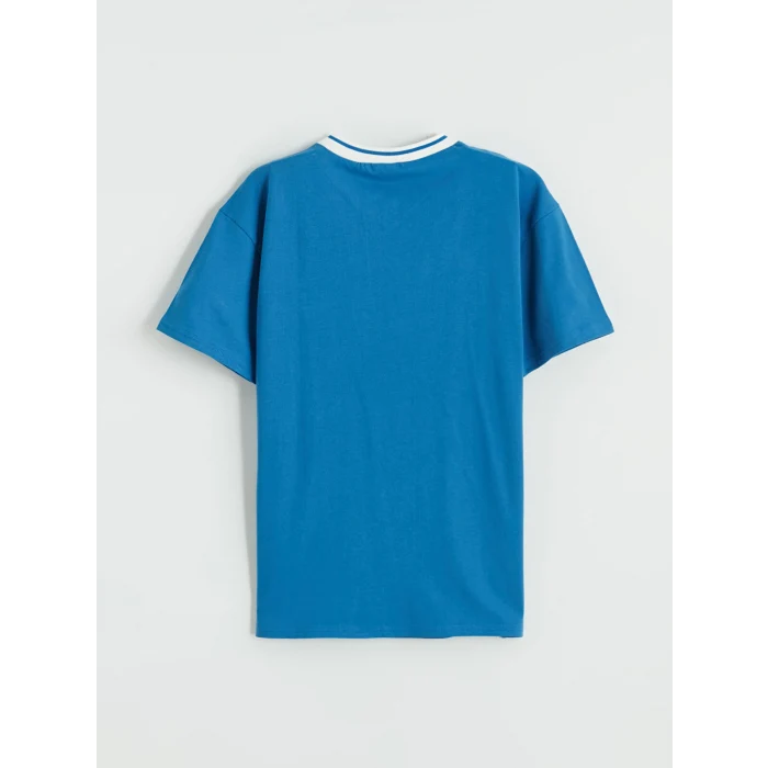 LCW Kids Mavi V Yaka Baskılı Erkek Çocuk Tişört