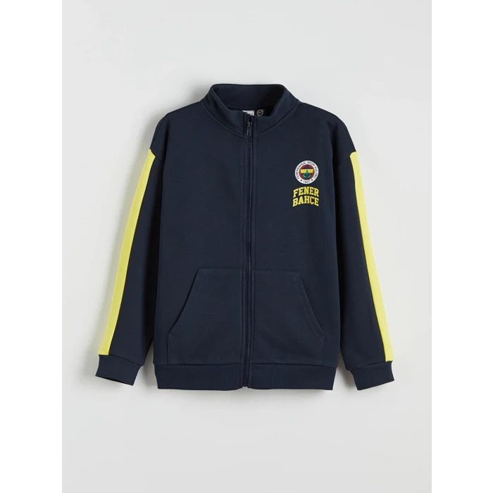 LCW Kids Lacivert Dik Yaka Fenerbahçe Baskılı Erkek Çocuk Fermuarlı Sweatshirt