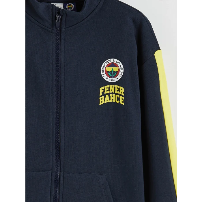 LCW Kids Lacivert Dik Yaka Fenerbahçe Baskılı Erkek Çocuk Fermuarlı Sweatshirt