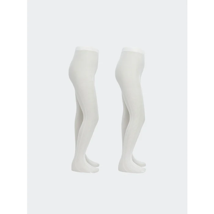 LCW Kids Ekru Desenli Kız Çocuk İnce Külotlu Çorap 2li