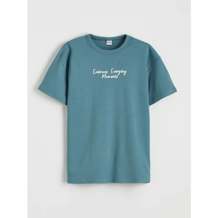 LCW Kids Yeşil Yazı Baskılı Erkek Çocuk Tişört