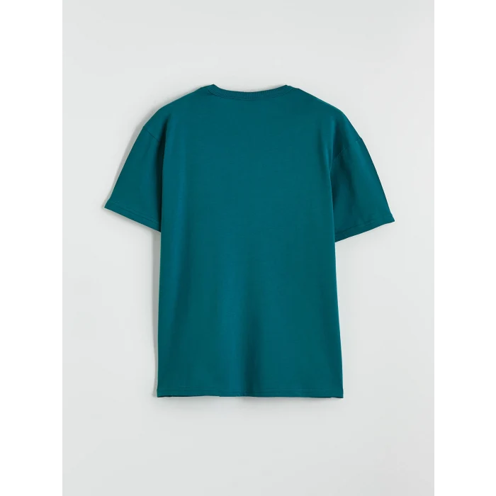 LCW Kids Yeşil Bisiklet Yaka Strasbourg Baskılı Erkek Çocuk Tişört