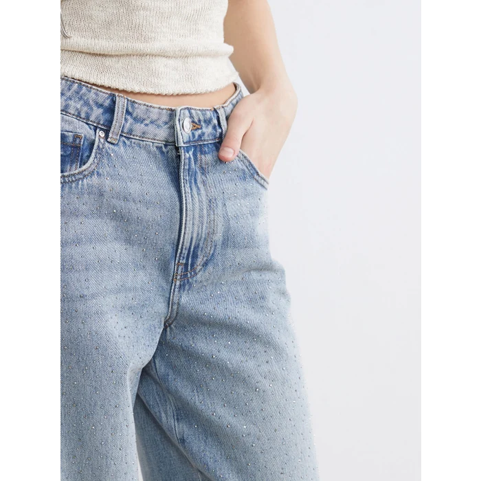 XSIDE Mavi Taşlı Wideleg Kadın Jean Pantolon