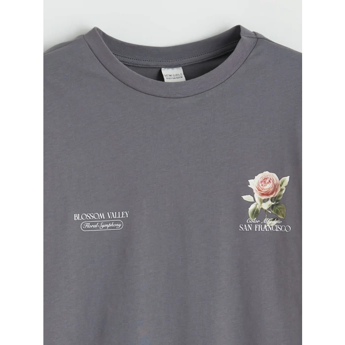 LCW Kids Gri Bisiklet Yaka San Francisco Baskılı Kız Çocuk Tişört