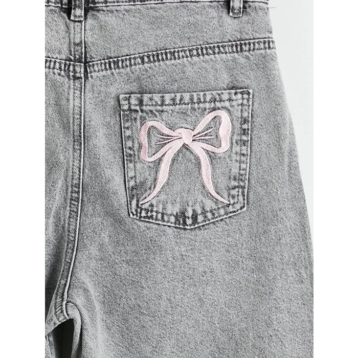 LCW Kids Karışık Wideleg Fiyonk Nakışlı Kız Çocuk Jean Pantolon