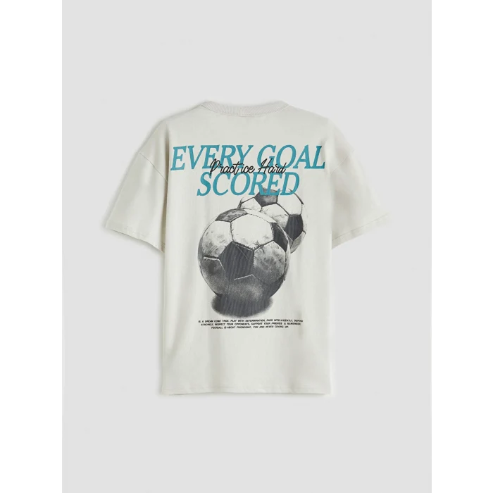 LCW Kids Bej Bisiklet Yaka Baskılı Erkek Çocuk Tişört