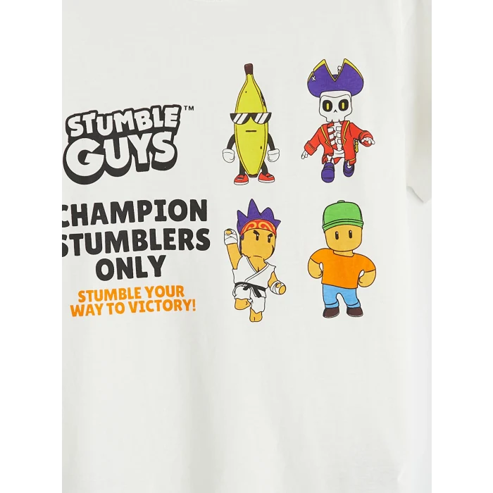 LCW Kids Ekru Bisiklet Yaka Stumble Guys Baskılı Erkek Çocuk Tişört