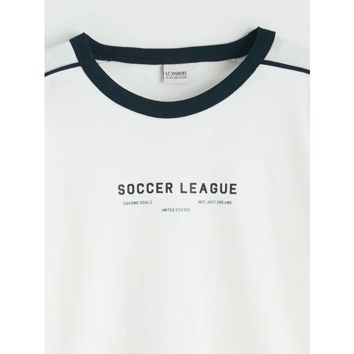 LCW Kids Ekru Bisiklet Yaka Baskılı Erkek Çocuk Tişört