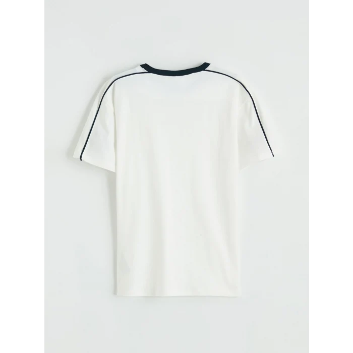 LCW Kids Ekru Bisiklet Yaka Baskılı Erkek Çocuk Tişört