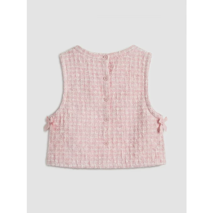 LCW Kids Ekru Bisiklet Yaka Ekose Kız Çocuk Takım