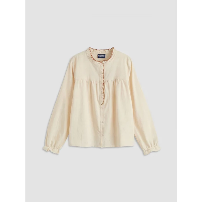 LCW Kids Ekru Fırfırlı Hakim Yaka Kız Çocuk Gömlek