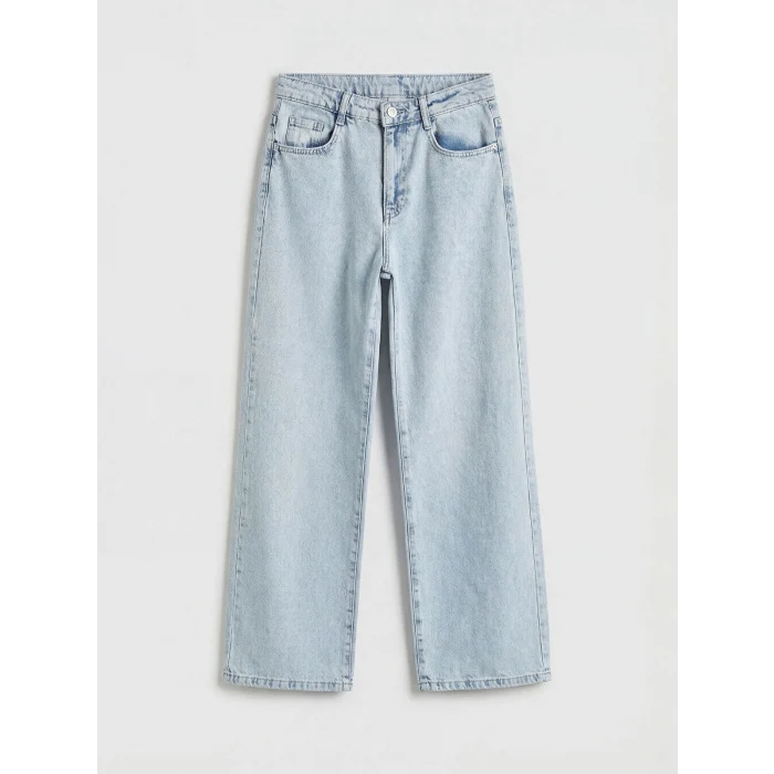 LCW Kids Mavi Wideleg Fiyonk Nakışlı Kız Çocuk Jean Pantolon