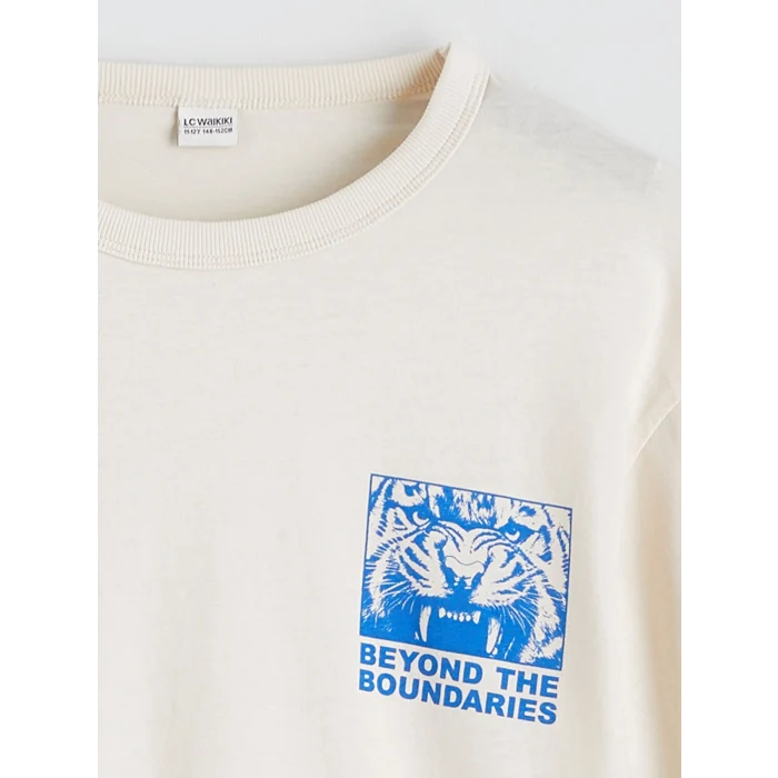 LCW Kids Bej Baskılı Erkek Çocuk Tişört