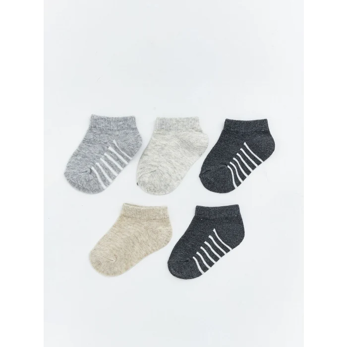 LCW baby Gri Çizgili Erkek Çocuk Patik Çorap 5li