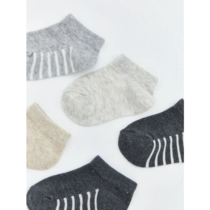 LCW baby Gri Çizgili Erkek Çocuk Patik Çorap 5li