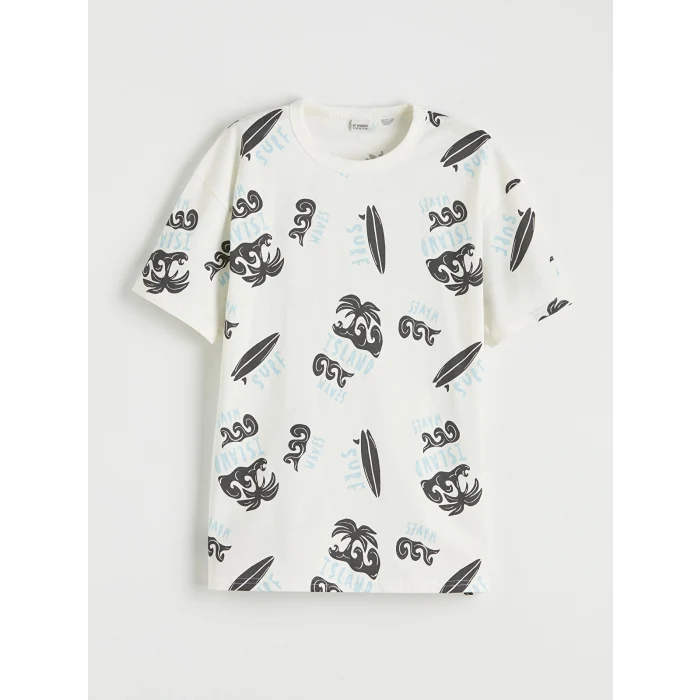 LCW Kids Ekru Erkek Çocuk Baskılı Tişört