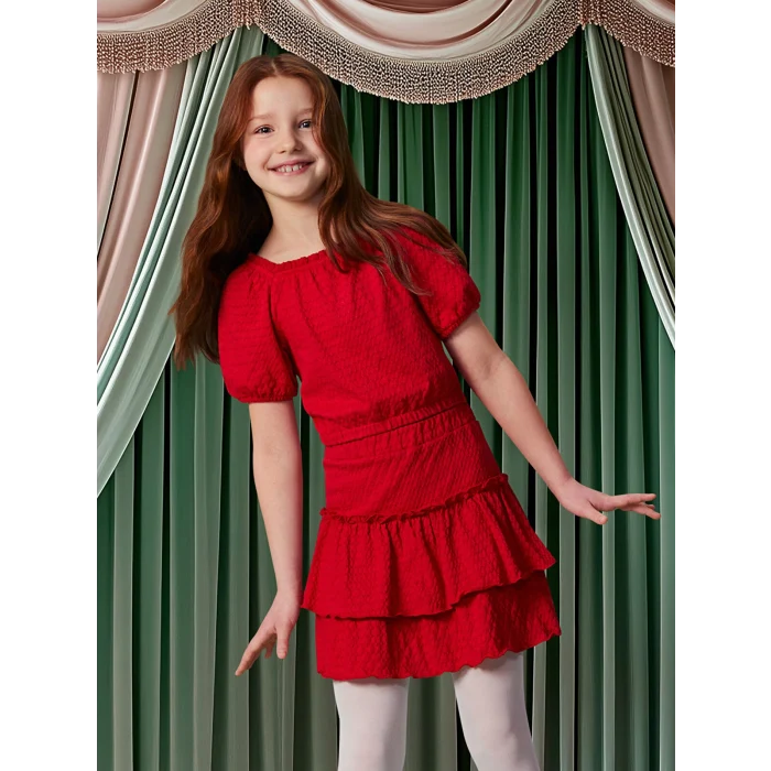 LCW Kids Kırmızı Kare Yaka Dokulu Kız Çocuk Crop Bluz