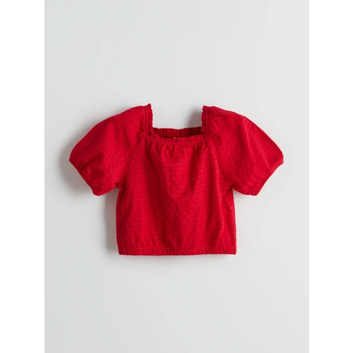 LCW Kids Kırmızı Kare Yaka Dokulu Kız Çocuk Crop Bluz