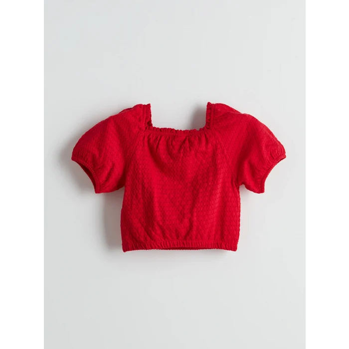 LCW Kids Kırmızı Kare Yaka Dokulu Kız Çocuk Crop Bluz