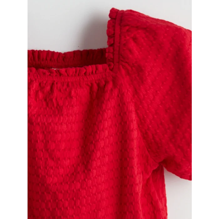 LCW Kids Kırmızı Kare Yaka Dokulu Kız Çocuk Crop Bluz