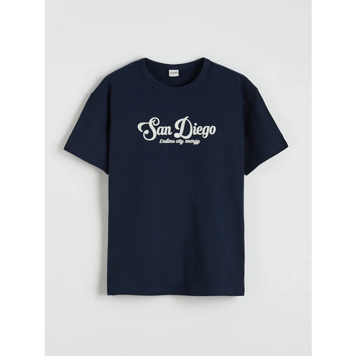 LCW Kids Lacivert Bisiklet Yaka San Diego Baskılı Erkek Çocuk Tişört