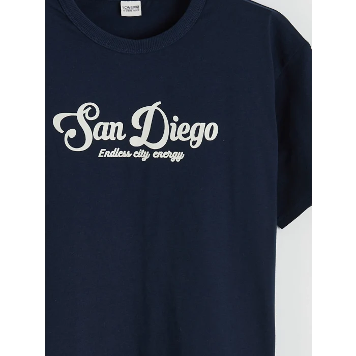LCW Kids Lacivert Bisiklet Yaka San Diego Baskılı Erkek Çocuk Tişört