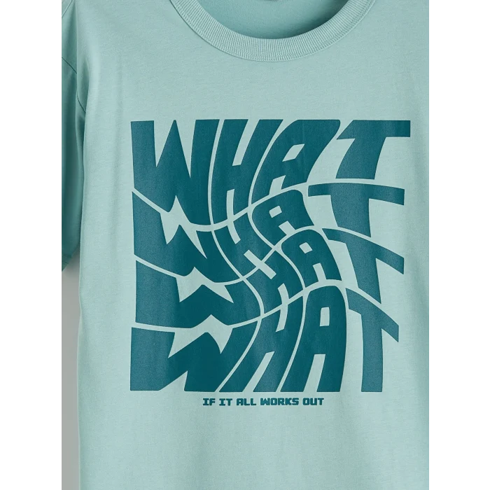 LCW Kids Yeşil Bisiklet Yaka Baskılı Erkek Çocuk Tişört