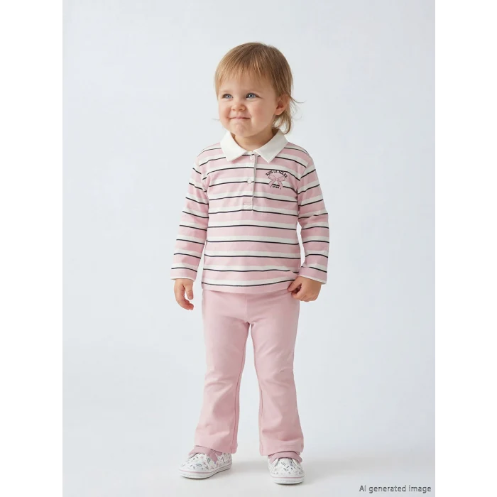 LCW baby Ekru Polo Yaka Kız Bebek Bluz ve Tayt Pantolon