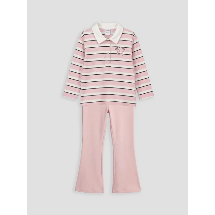 LCW baby Ekru Polo Yaka Kız Bebek Bluz ve Tayt Pantolon