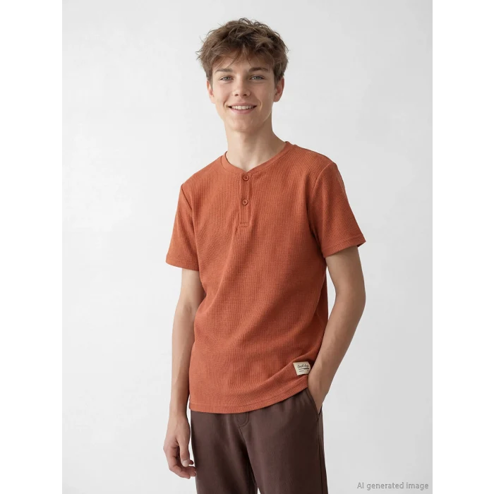 LCW Kids Turuncu Bisiklet Yaka Erkek Çocuk Tişört