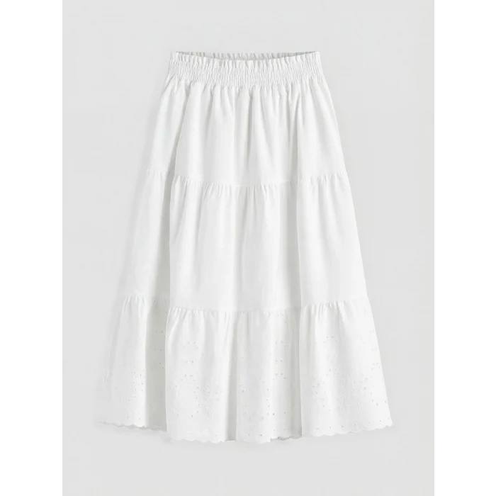 LCW Kids Beyaz Beli Lastikli Fisto Detaylı Kız Çocuk Etek