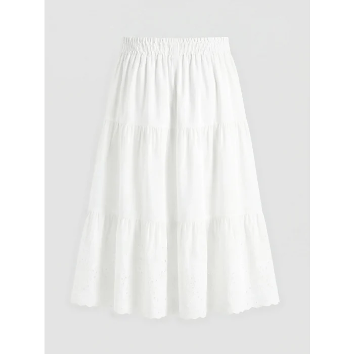 LCW Kids Beyaz Beli Lastikli Fisto Detaylı Kız Çocuk Etek