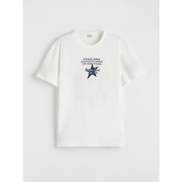 LCW Kids Ekru Baskılı Erkek Çocuk Tişört