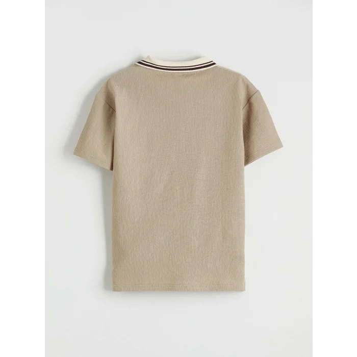 LCW Kids Bej Polo Yaka Nakışlı Erkek Çocuk Tişört